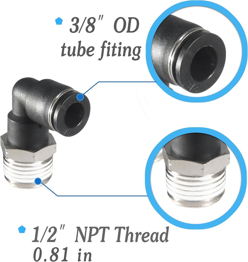 MSAEIQUN 3/8 Air hose fittings, Air fittings Male Elbow 3/8 Inch Tube OD x 1/2 NPT Thread Push to Connect Fitting, PL-3/8-N4 (Pack of 10) (3/8-1/2) - Image 2